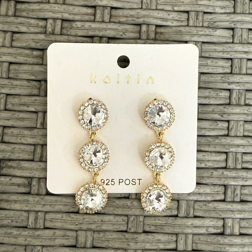 Faux Gold and Silver Triple Crystal Earrings